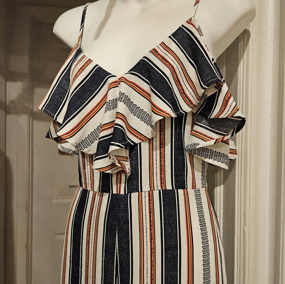 NEW Flying Tomato Striped Wide Leg Off-Shoulder Ruffles Jumpsuit S